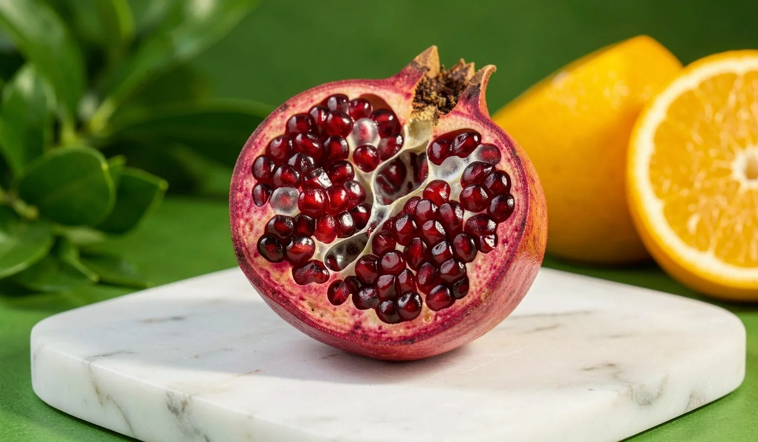 Vibrant fresh pomegranate showing nutritional vitality